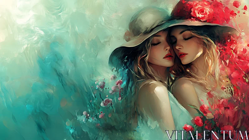 Twin Souls in Floral Reverie with Red Roses.