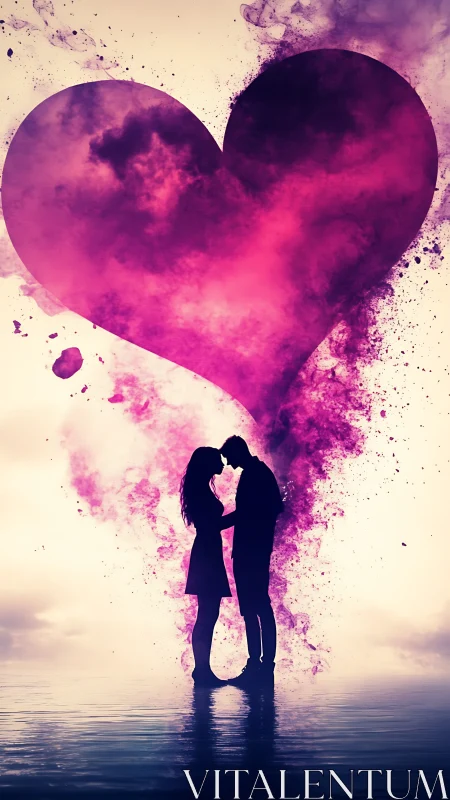 Romantic Silhouettes Dissolving Into Magenta Ink Diffusion.