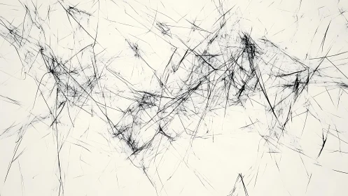 Abstract black ink linear web on white background, minimalist art.