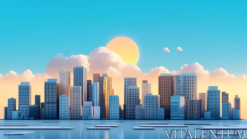 Sunlit pastel skyline basking in cloud-curved serenity.