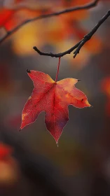 Macro study of suspended maple leaf with shallow depth of field.