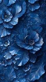 Detailed blue floral relief pattern with layered petals.