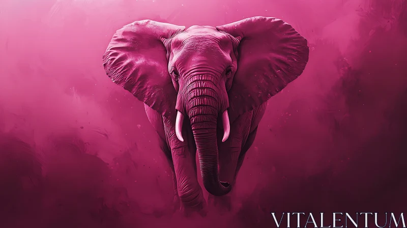 Monochrome magenta elephant portrait on diffuse background.