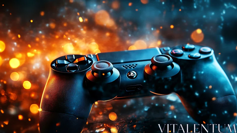 Game controller close-up with contrasting light effects.