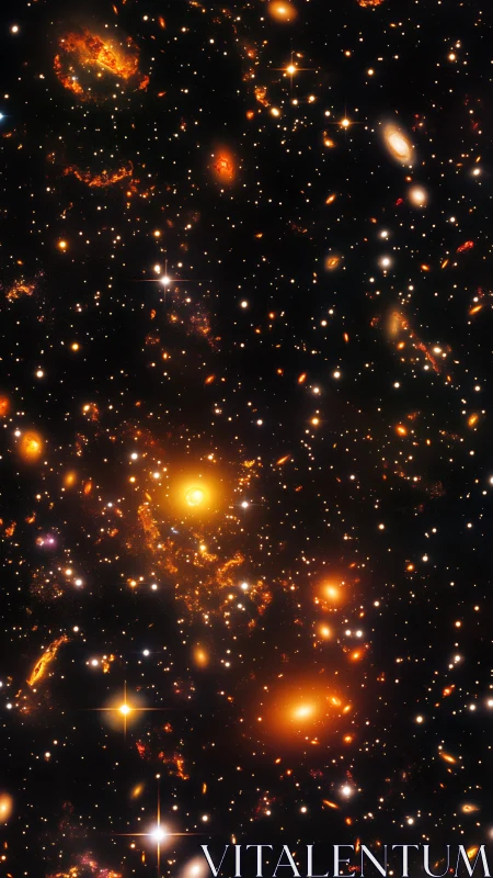 Deep space galaxy cluster field shows dense luminous structures