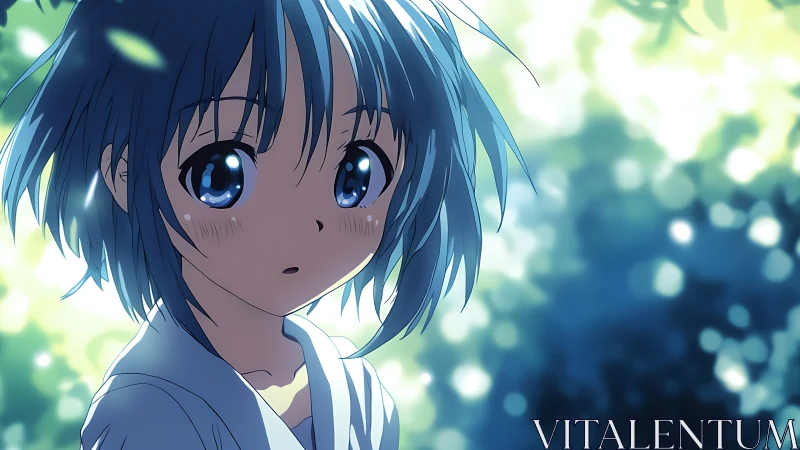 Backlit anime girl rendered with soft bokeh and cool color palette