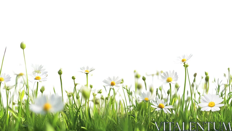 Shallow depth field botanical composition: white daisy marguerites with chromatic gradient