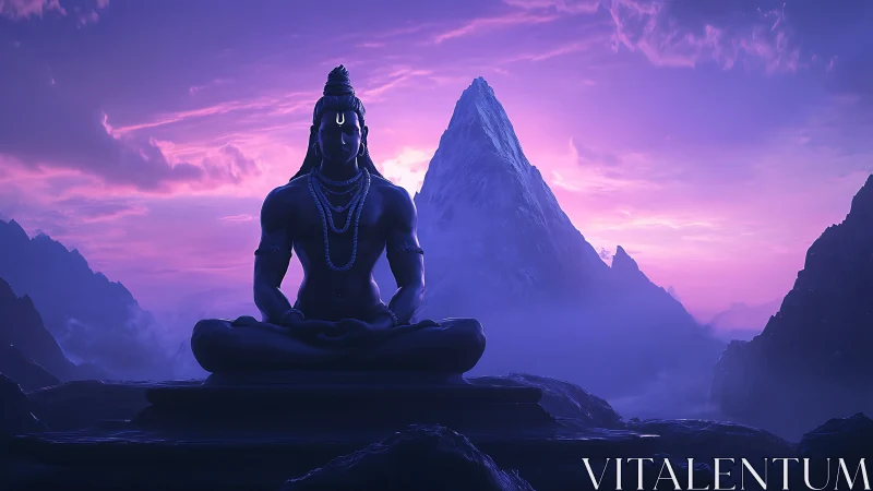 Shiva in twilight trance before a dreaming Himalayan peak.