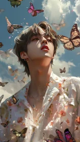 Skyward dreamer draped in butterflies and painted sunlight.