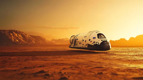 Sunset rover hums softly across a lonely Mars horizon