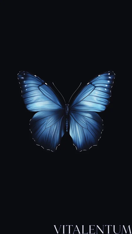 Luminous blue butterfly resting in a calm night sky.