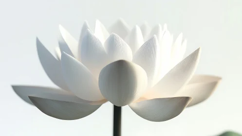 Soft white lotus unfolding in calm, luminous daylight.