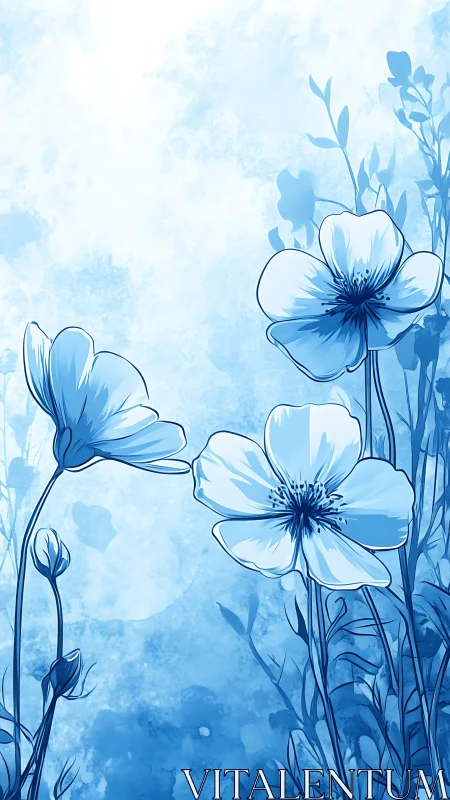 Azure Whispers: Blue Blooms in Watercolor Dreams.