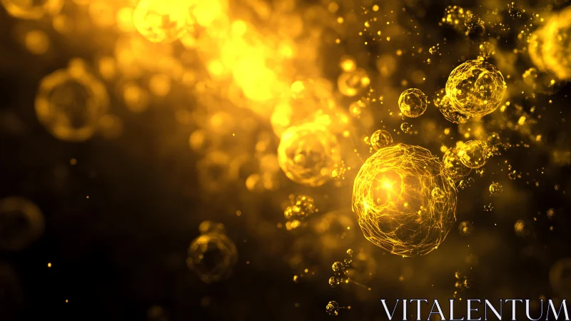 Glowing Golden Cells in Abstract Digital Art Style.