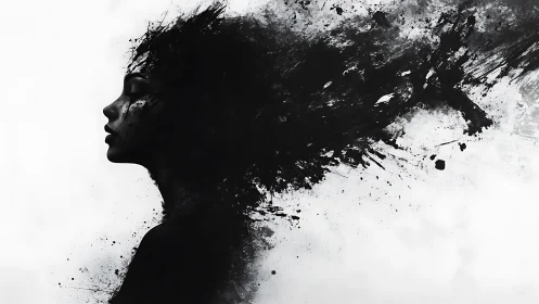 Ink-swept silhouette of quiet thoughts in mid-flight.