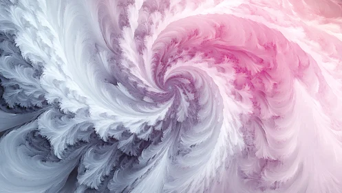 Soft pink and white fractal swirl with feathered forms.