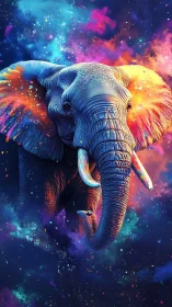 Digital illustration shows elephant within luminous nebula field