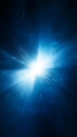 Intense blue light burst over deep dark background space.