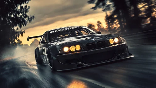 Nightfall racer lunges through a neon-tinged storm of speed.