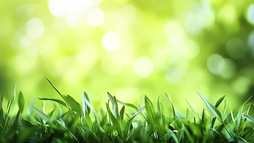 Fresh green grass with soft sunlight and bokeh background, nature style.