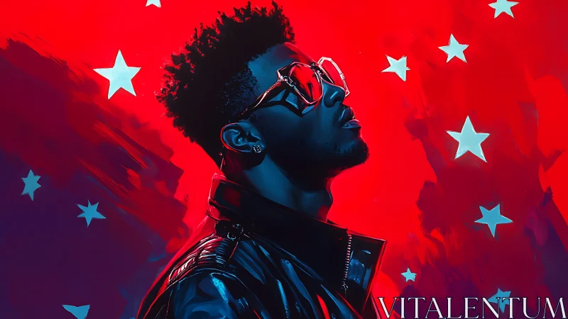 Stylish man in neon red portrait radiates star-studded attitude