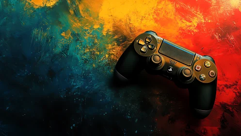 Gamepad drifting over molten teal and ember backdrop.
