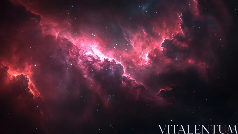 Red nebula cloud formation glows against deep star field