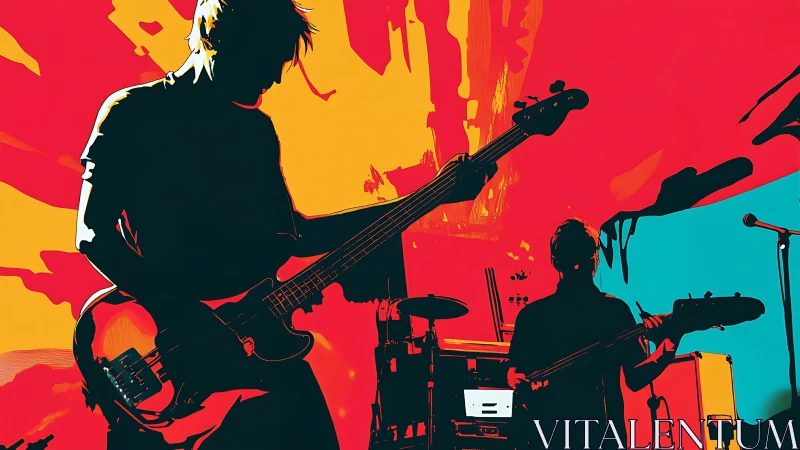 Bold silhouettes of a live band glow in electric color