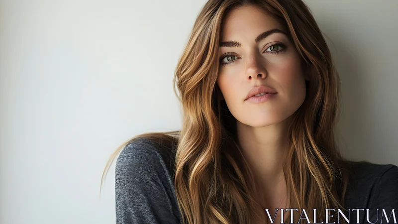 Natural light portrait of woman with wavy hair and serene expression.