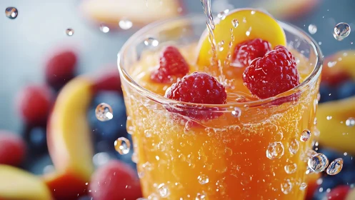 Sparkling berry peach juice explodes with vibrant freshness