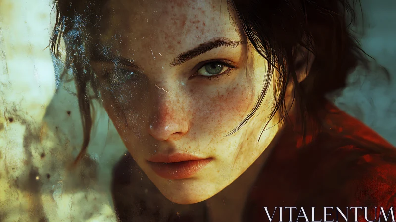 Hyperreal close portrait through stained glass surface