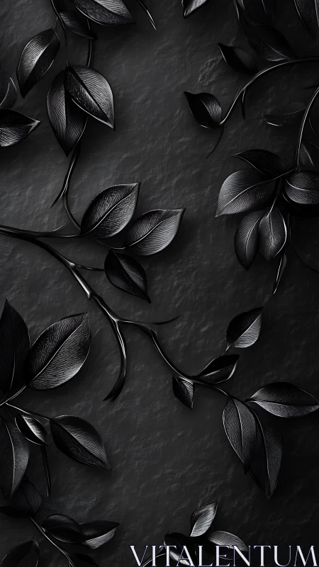Rendered metallic foliage overlays textured dark stone surface