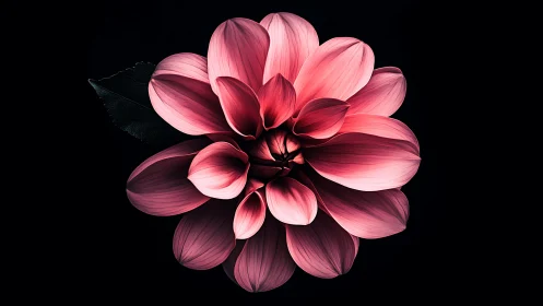Pink Dahlia Bloom Against Darkness: Layered Petals with Dramatic Lighting.