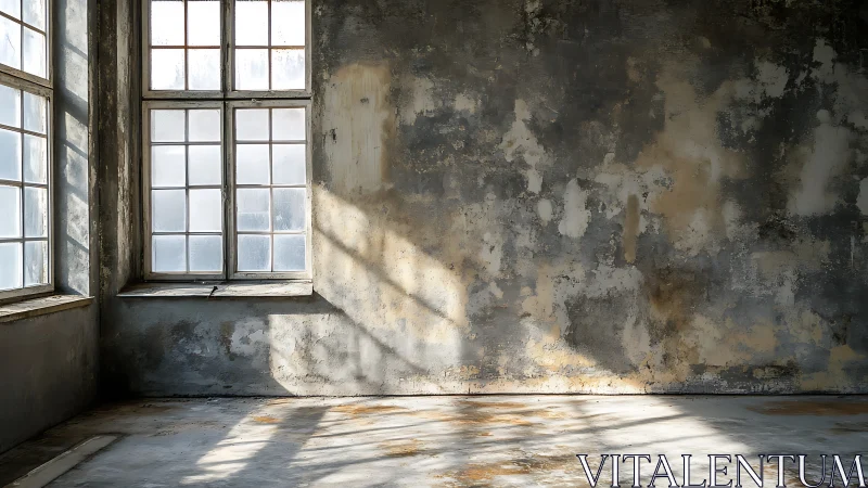 Soft morning light warming a weathered, empty room.
