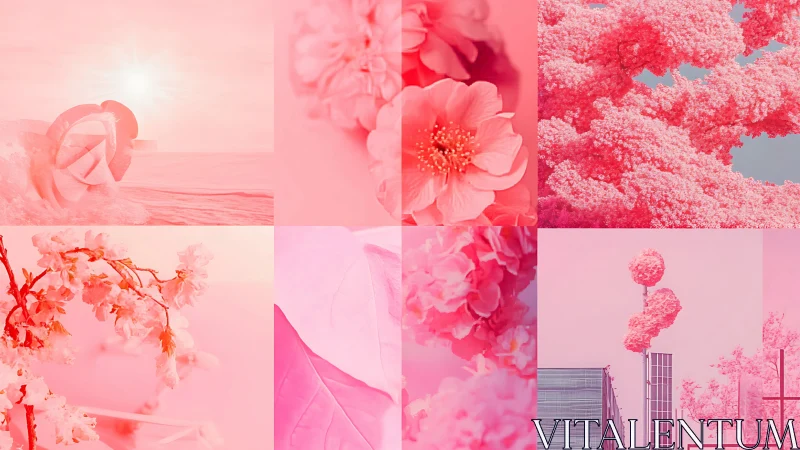 Monochrome pink floral collage explores soft focus and structure