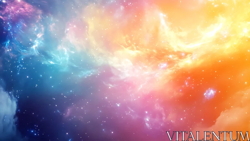 Radiant cosmic nebula swirls gently in rainbow starlight