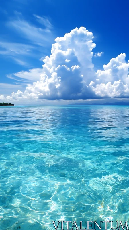 Cumulus cloud formation above clear tropical ocean water.