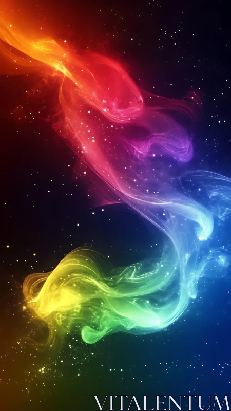 Chromatic nebula ribbon with multicolor gaseous light trail