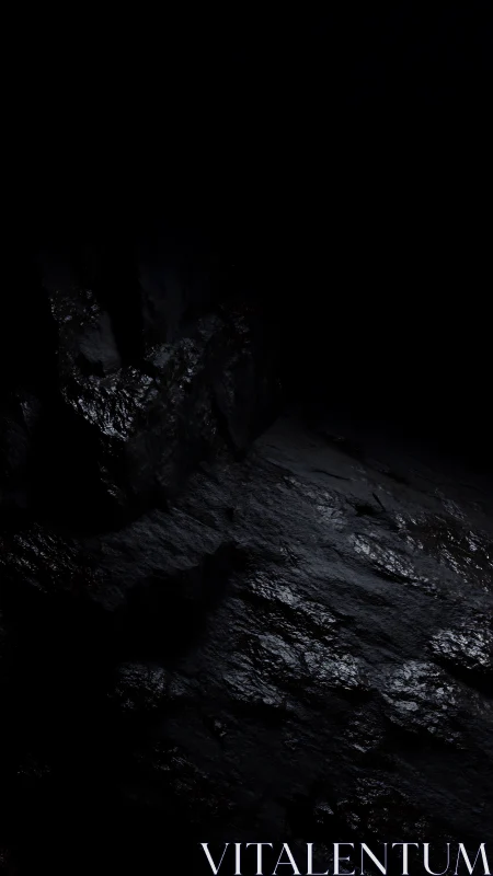Dark rocky surface with wet reflective texture in shadow.