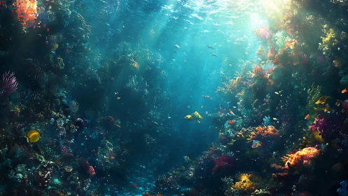 Colorful coral reef scene with tropical fish underwater.