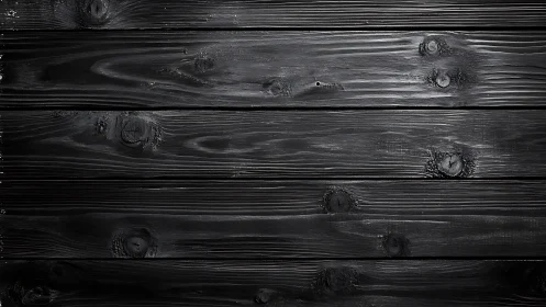 Charred black wooden planks with knot textures and linear grain