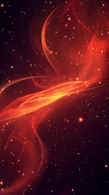 Glowing red orbs and plasma streams in dark space environment.