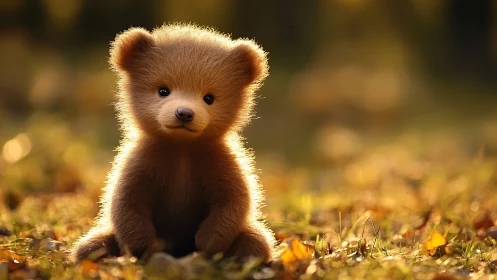 Young bear cub rendered in warm backlit outdoor scene.