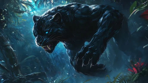 Bioluminescent Apex Predator in Verdant Jungle Ecosystem.