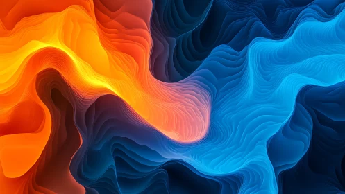 Luminous thermal waves merging in layered abstract canyon.