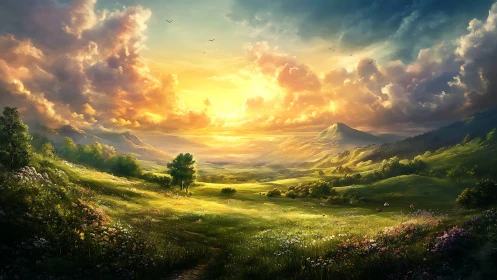 Sunlit valley unfurls like a painted doorway into morning