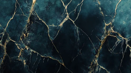 Dark teal fractured surface with irregular gold veining pattern.