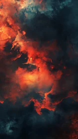 Turbulent volcanic eruption with intense orange and red lava clouds