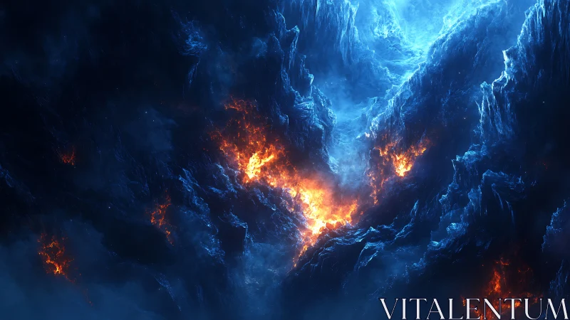 Subterranean Chasm with Luminescent Core and Volcanic Activity