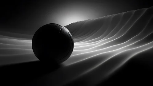Spherical object on illuminated wave-like surface in grayscale.